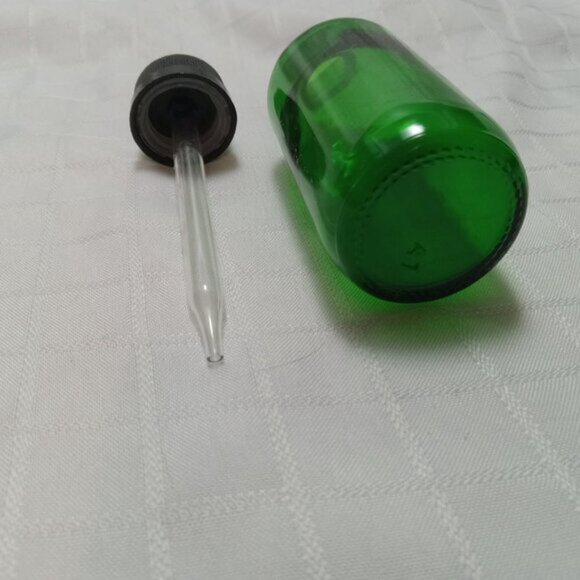 Vintage green glass dropper bottles, empty, with glass dropper, inner stopper - Picture 3 of 4